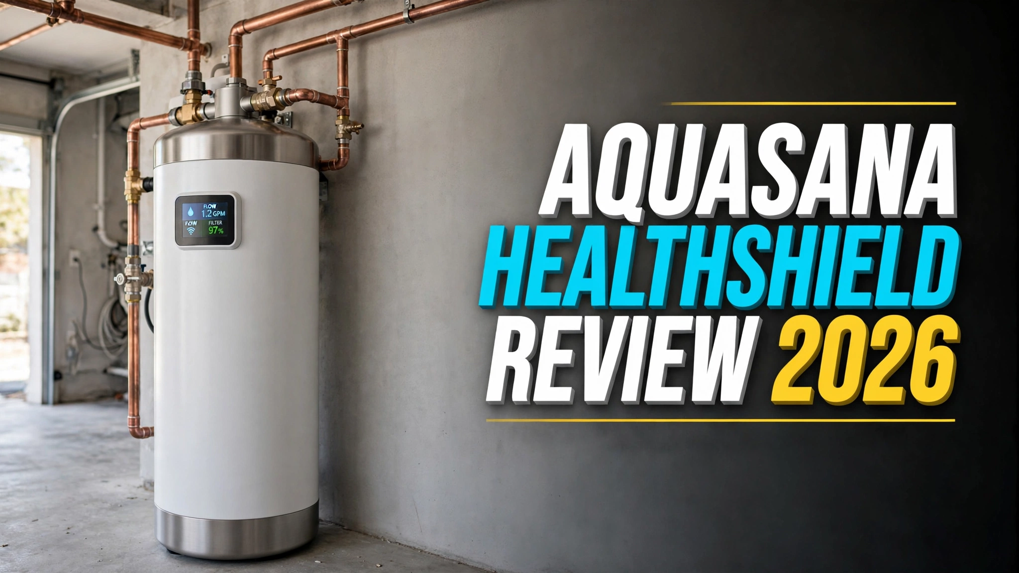 Aquasana HealthShield whole-house water filter unit installed with copper piping — review 2026