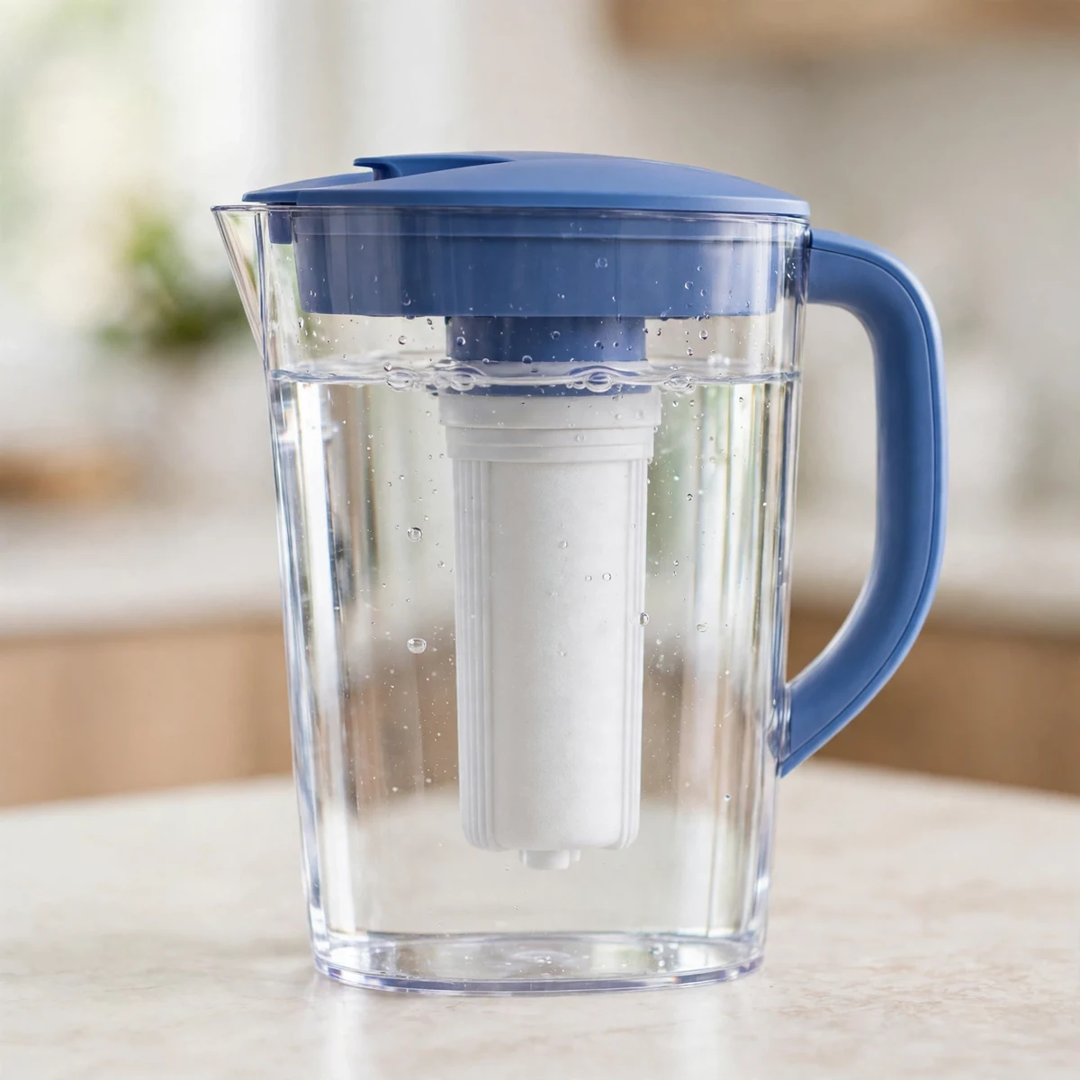 Brita Elite water filter pitcher with blue lid and handle and filter cartridge inside