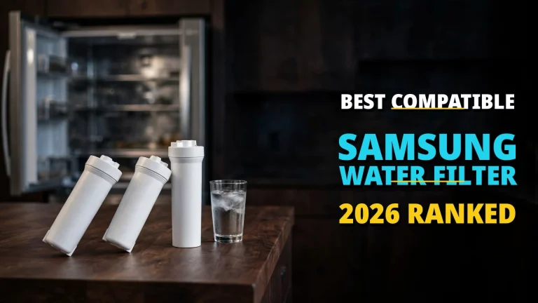 Best compatible Samsung water filter roundup — three unlabeled cartridges on a dark walnut island