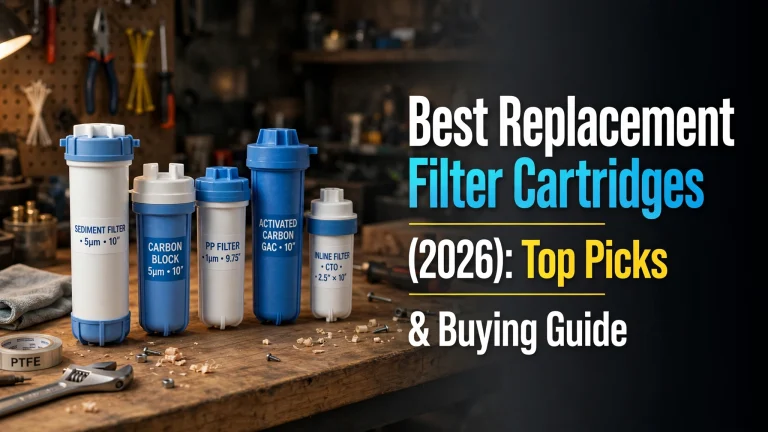 Best replacement filter cartridges (2026) — assorted sediment, carbon block and inline cartridges lined up on a workshop workbench