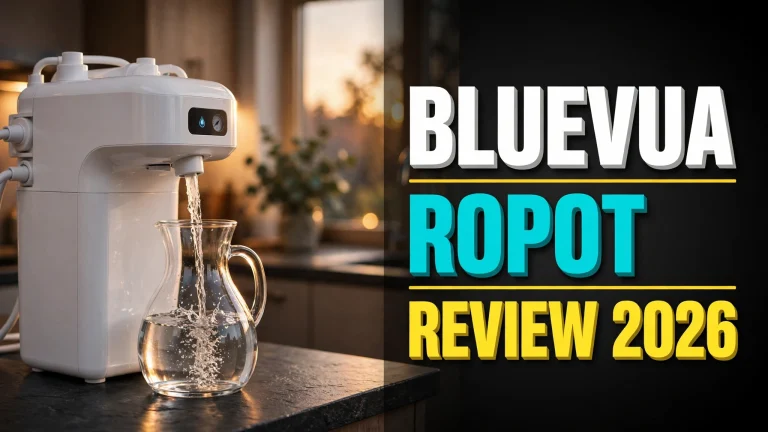Bluevua ROPOT countertop reverse osmosis system dispensing water into a glass carafe — review 2026