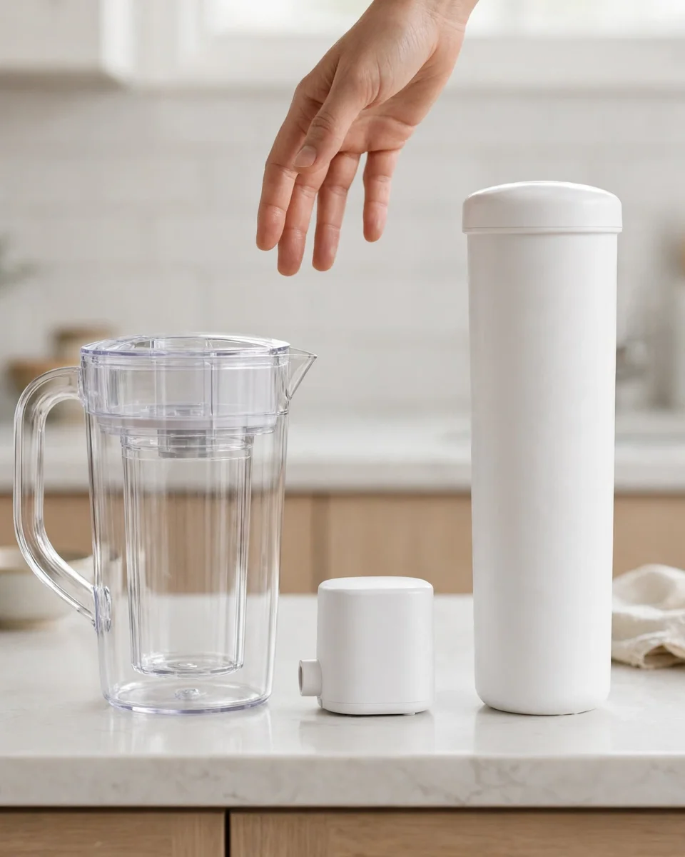 A pitcher filter, a faucet-mount filter and a tall under-sink housing side by side — choosing after the results