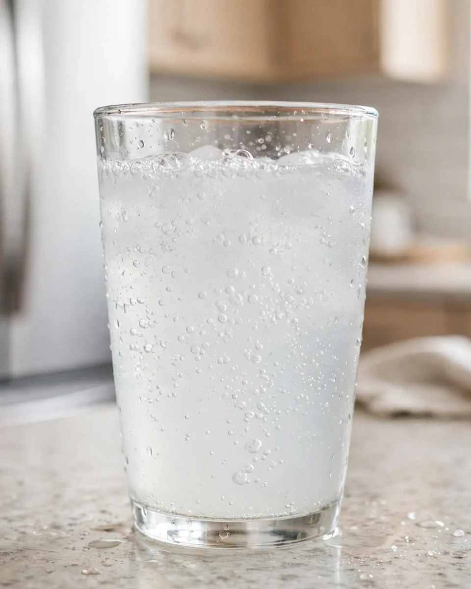Cloudy white bubbly glass of water — the air and fines an unflushed filter serves