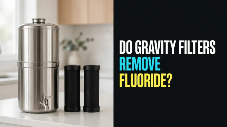 Do gravity filters remove fluoride — stainless gravity filter and two black elements on a kitchen counter