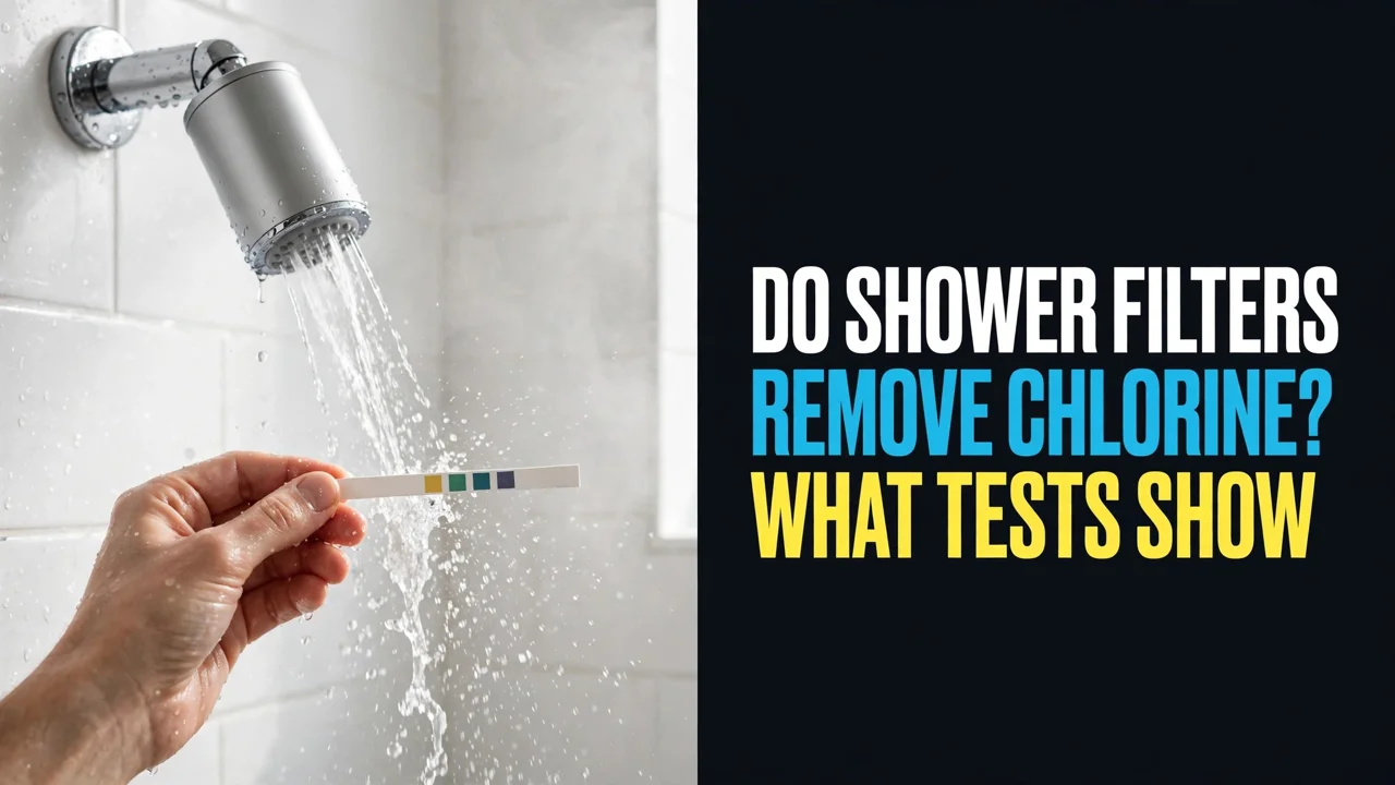 Do shower filters remove chlorine — a test strip held under a filtered shower head