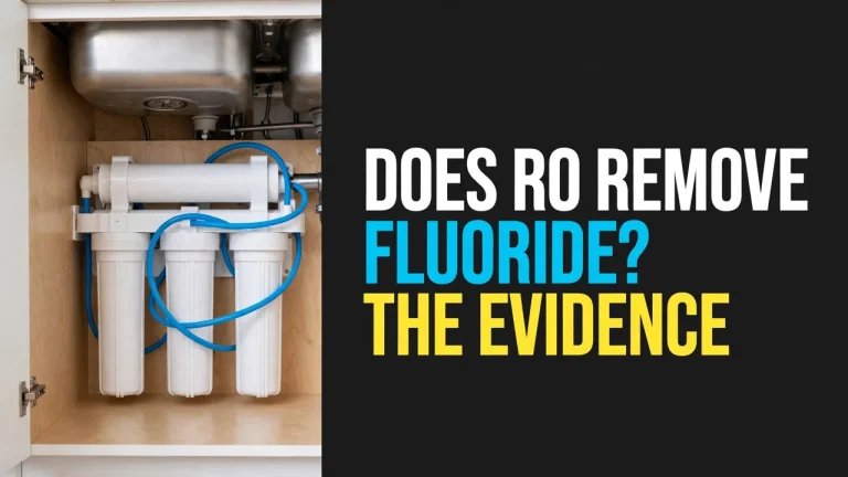 Does RO remove fluoride — under-sink reverse osmosis unit with white housings and blue tubing, headline Does RO Remove Fluoride? The Evidence
