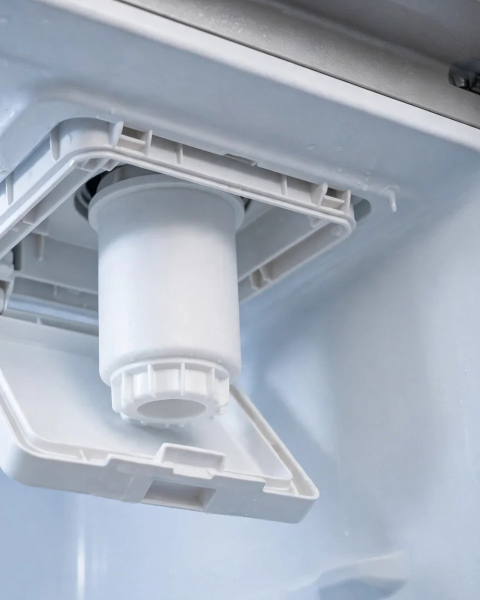 EDR4RXD1 cartridge inside its drop-down filter housing in the ceiling of a refrigerator