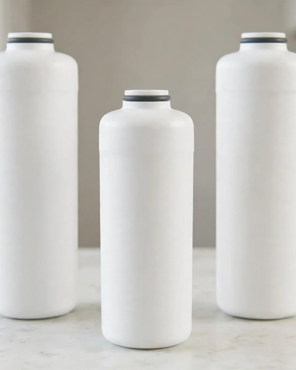 Three EDR4RXD1-size replacement cartridges in a row on a marble counter