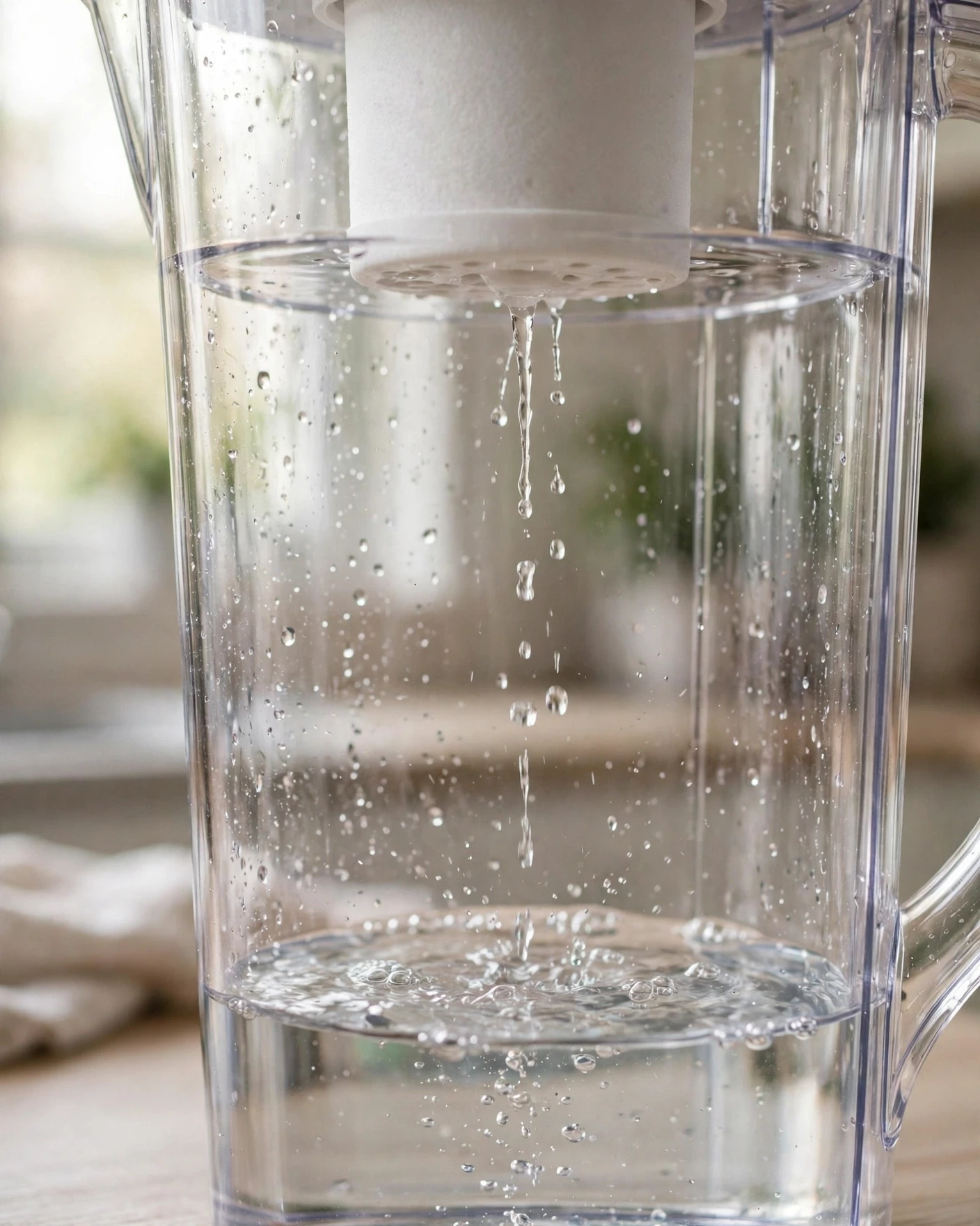 Water slowly dripping through the EPIC PURE carbon block into the lower chamber