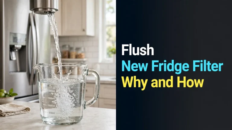 How and why to flush a new refrigerator water filter — dispenser filling a measuring jug