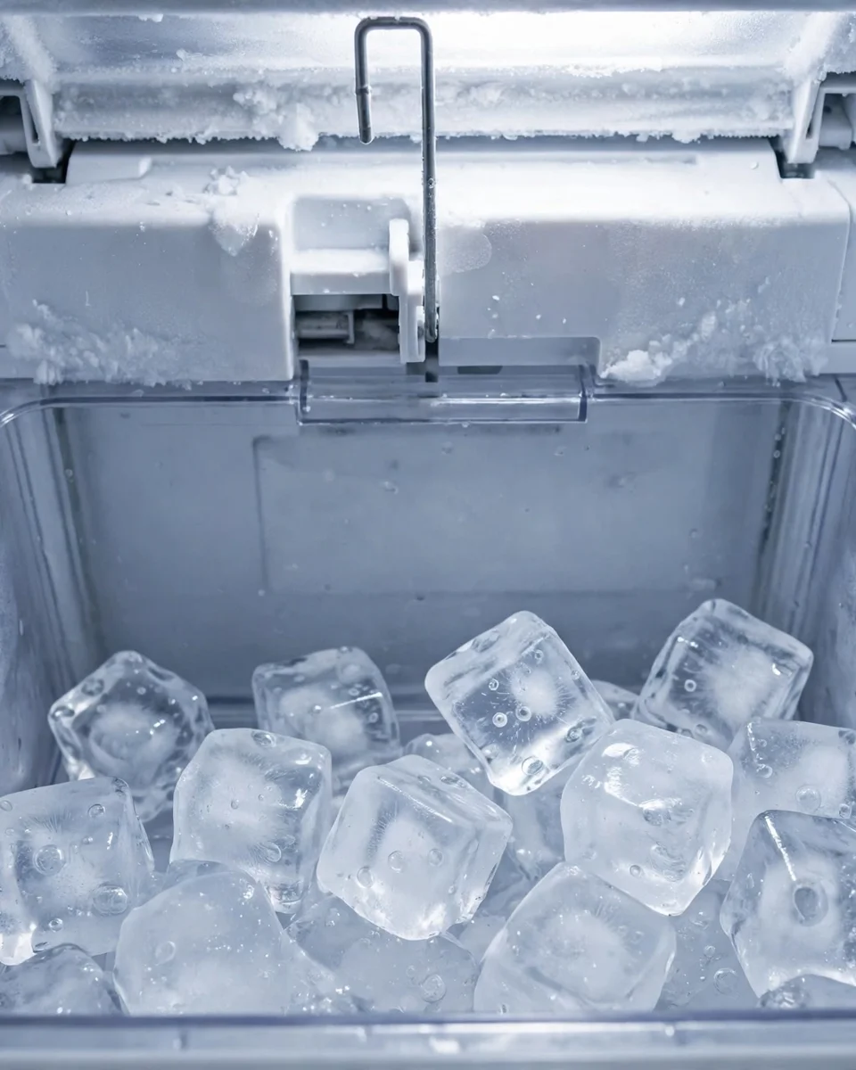 Ice bin filling with fresh cubes — flushing through the ice maker when there is no dispenser