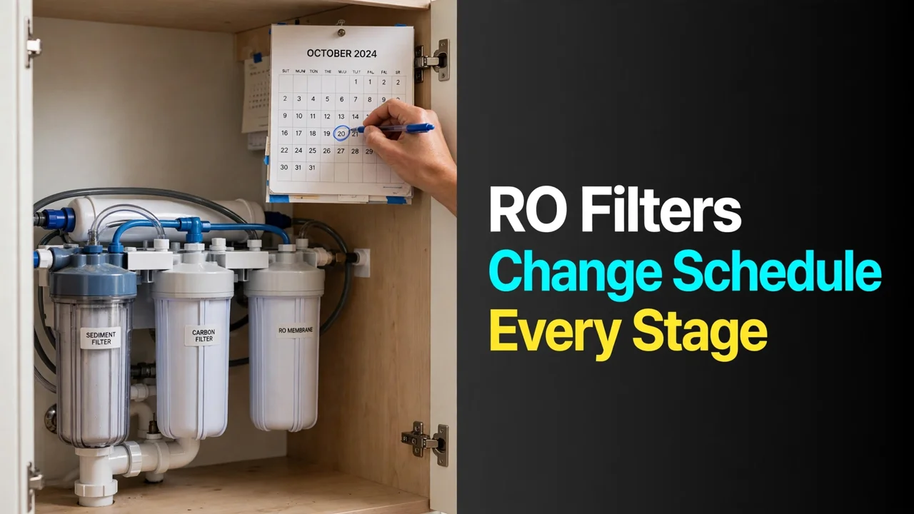How often to change RO filters — owner marking the schedule on a calendar beside the system