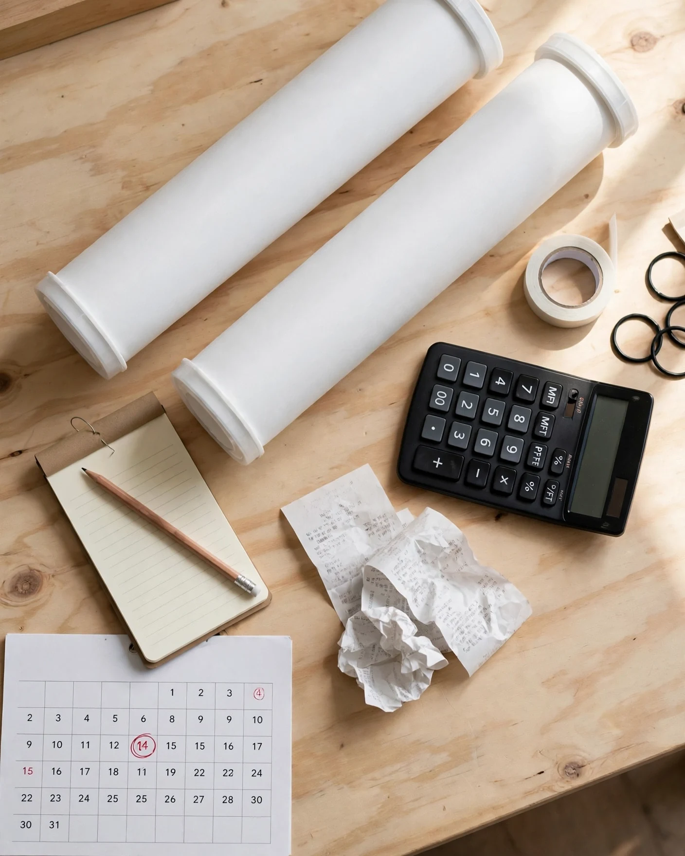 Replacement water filter cartridges with calculator, receipts and calendar