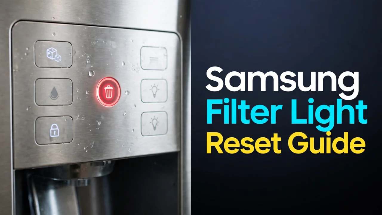 How to reset the Samsung fridge water filter light — red filter indicator on the dispenser panel