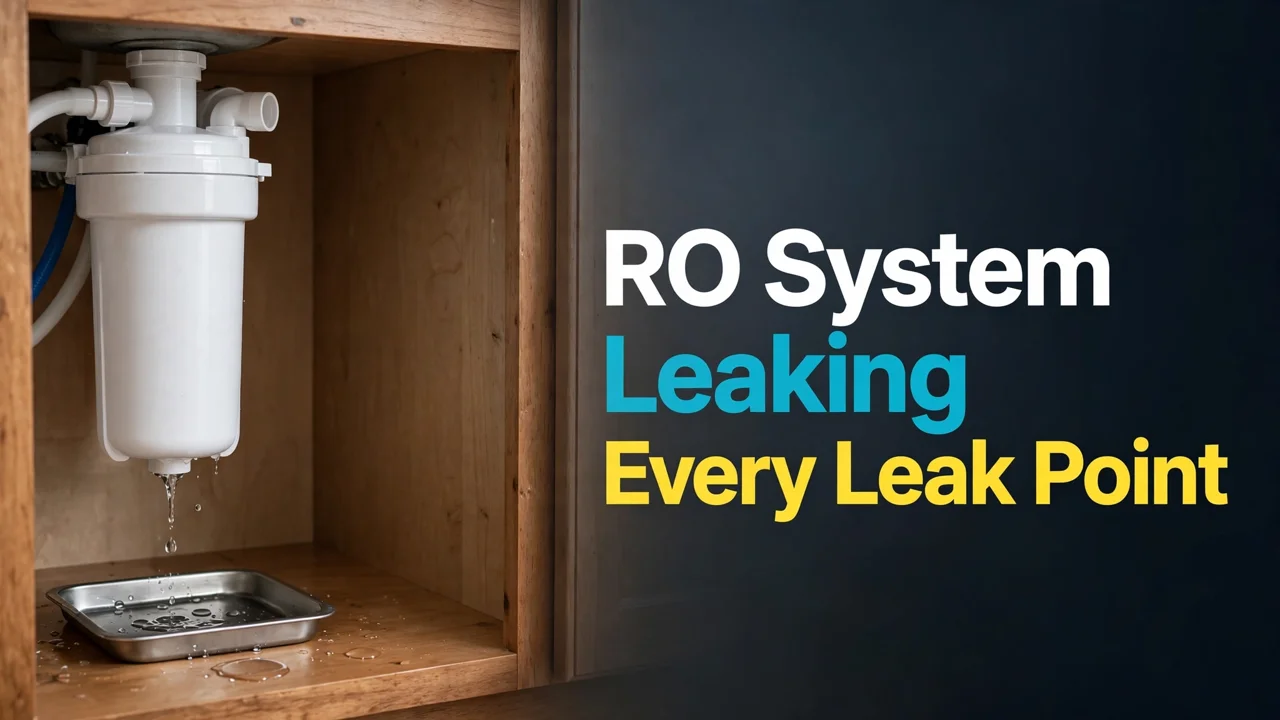 RO system leaking — housing dripping into a tray under the sink, every leak point fixed
