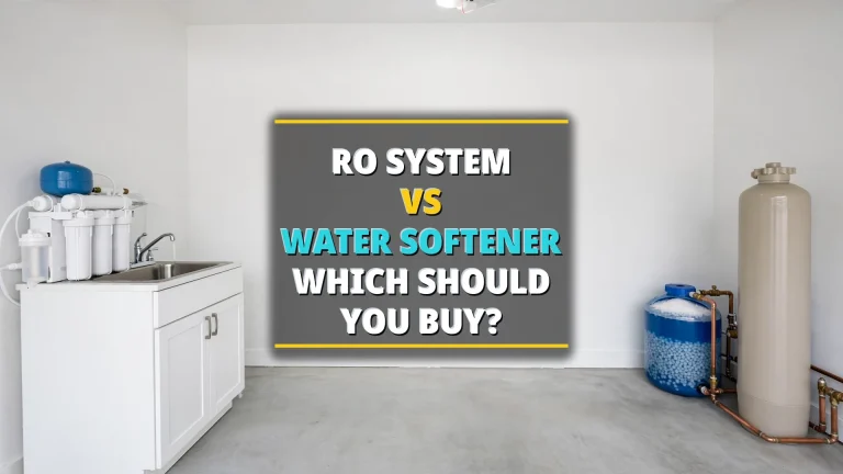 RO vs Water Softener 2026 — under-sink reverse-osmosis system beside a water-softener resin tank and brine tank