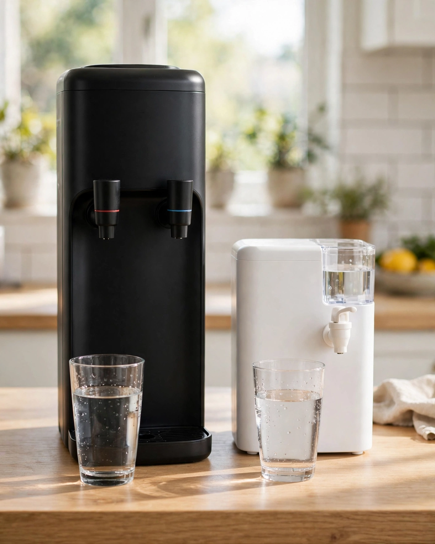 Waterdrop A1 beside a smaller rival countertop water dispenser
