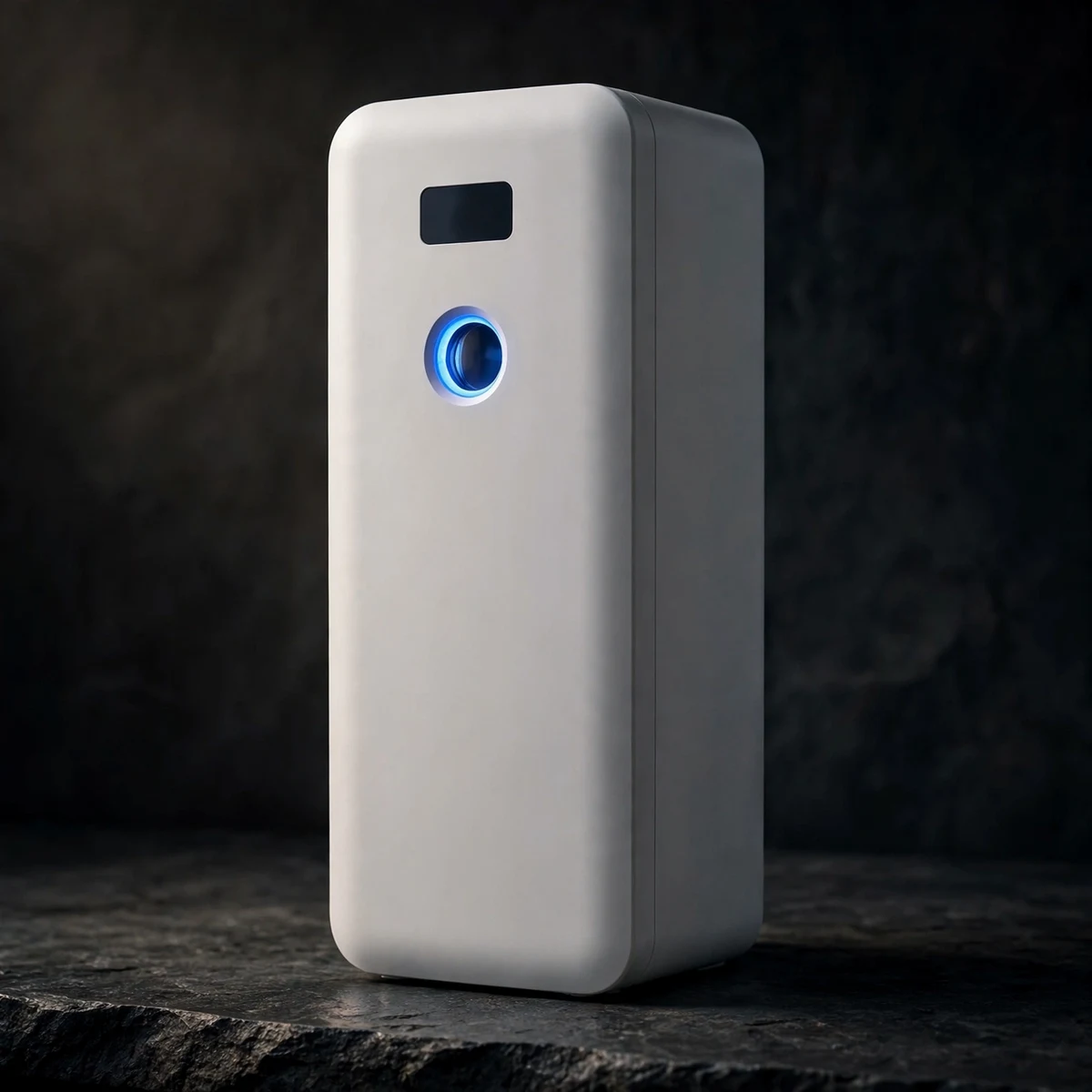 Waterdrop G3P800 slim white tankless reverse osmosis unit with glowing blue UV ring on a dark stone counter
