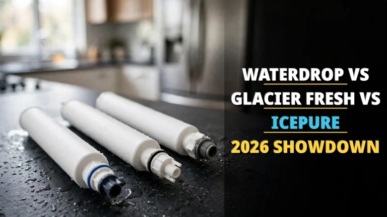 Waterdrop vs Glacier Fresh vs ICEPURE fridge filter comparison with baked-in headline