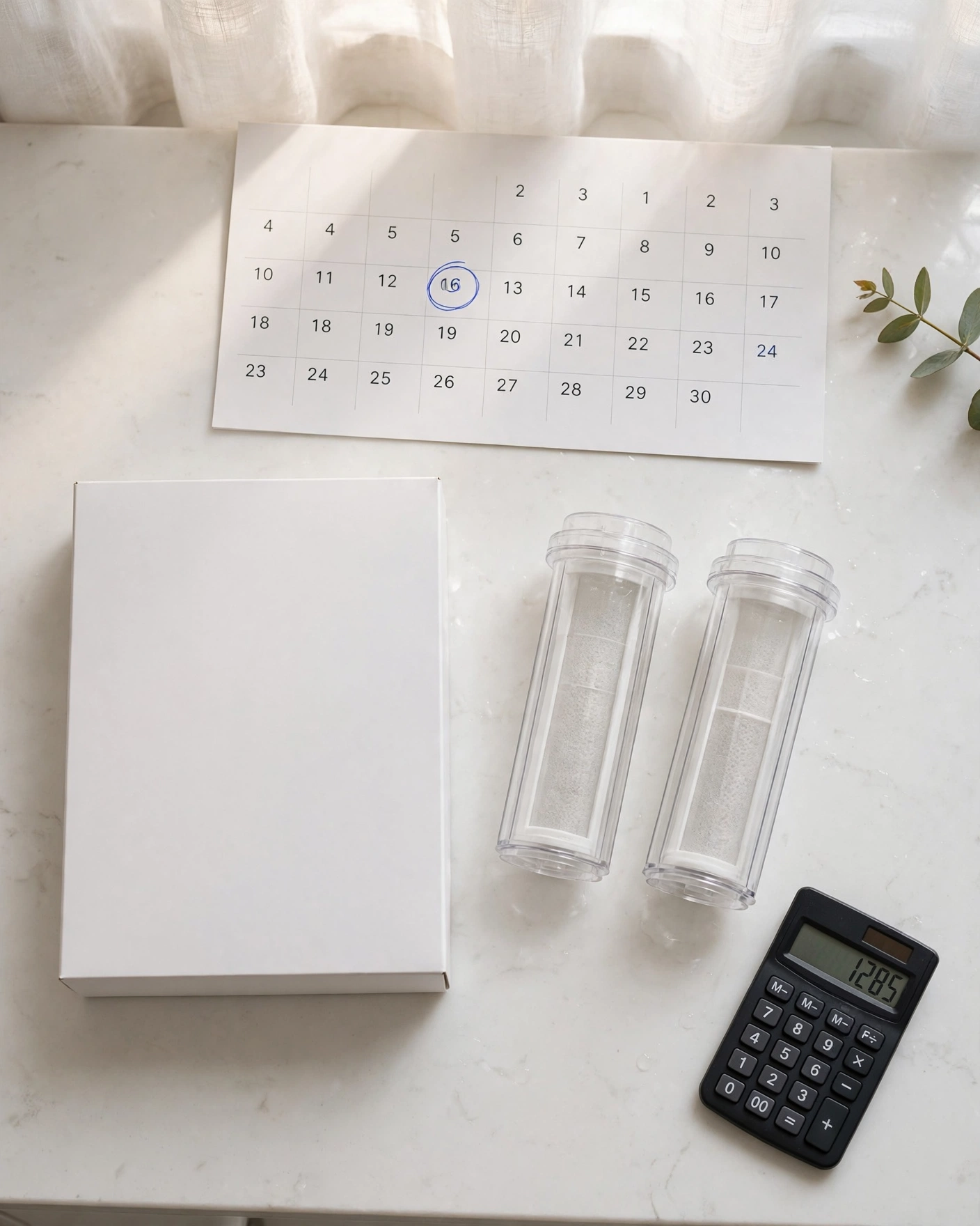 Weddell Duo replacement filter cartridges with a calendar and calculator for yearly cost math
