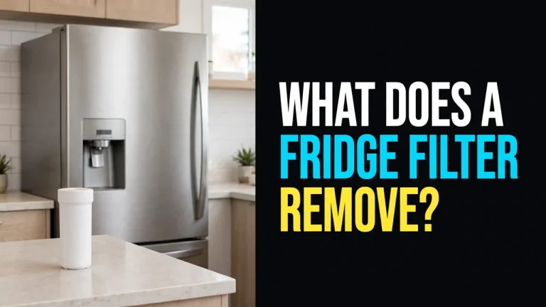 What does a fridge filter remove — refrigerator dispenser and a plain filter cartridge on a kitchen counter