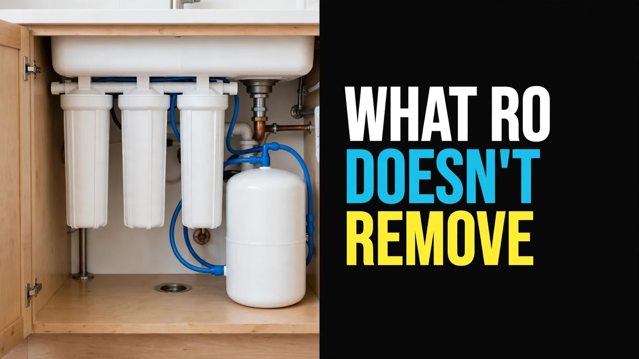 What RO doesn't remove — under-sink reverse osmosis system beside the headline What RO Doesn't Remove