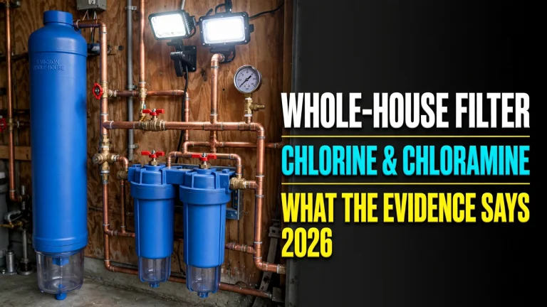 Whole-house filter for chlorine and chloramine: tank and filter housings on the main water line
